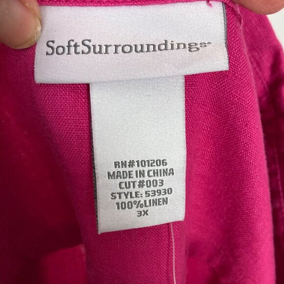 Soft Surroundings Pink Linen Blouse Tunic 3X Roll Tab Sleeve Button Up Fuschia - Picture 3 of 7